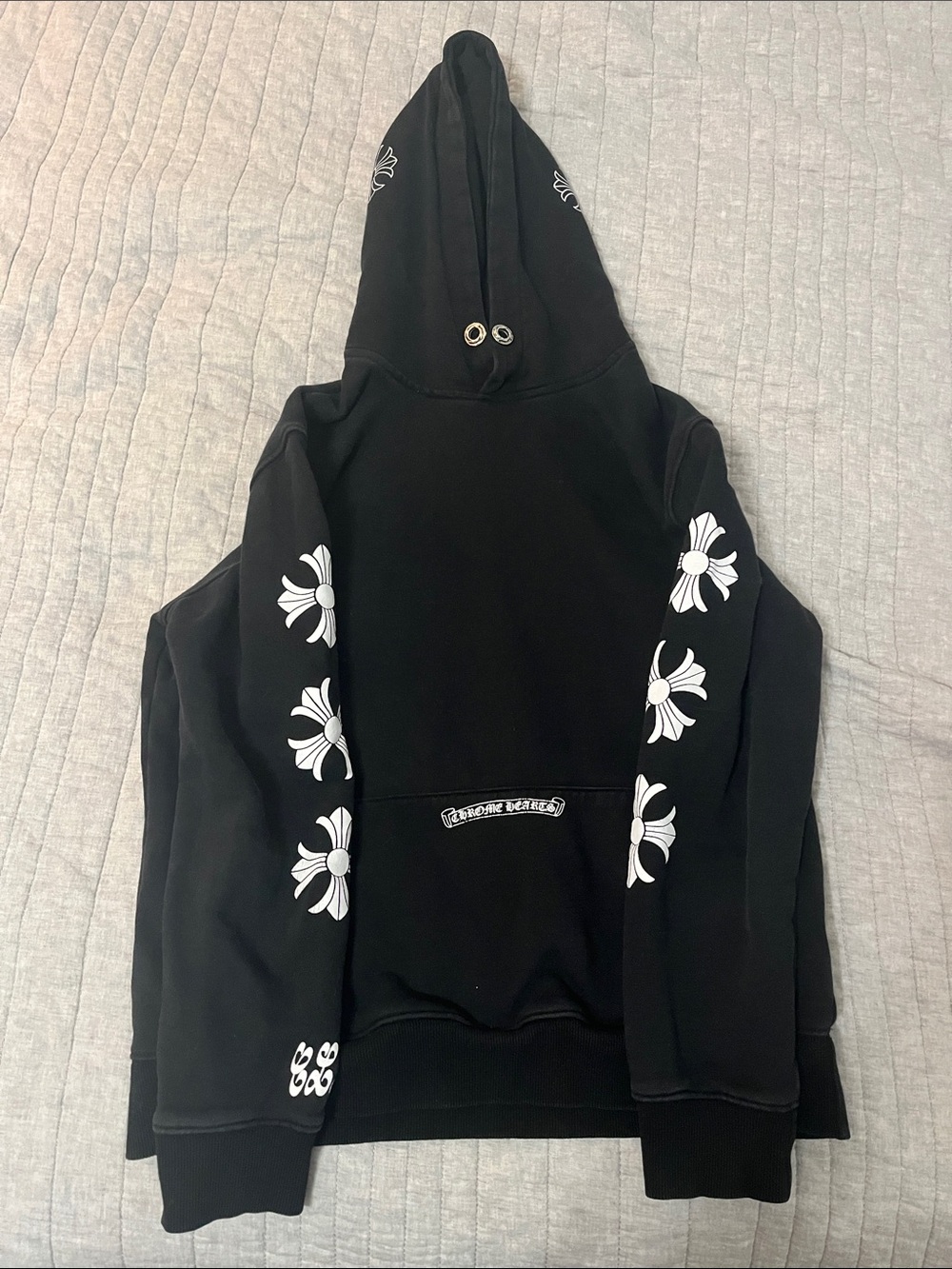 Chrome Hearts Black Hoodie with White Floral Sleeve Graphics